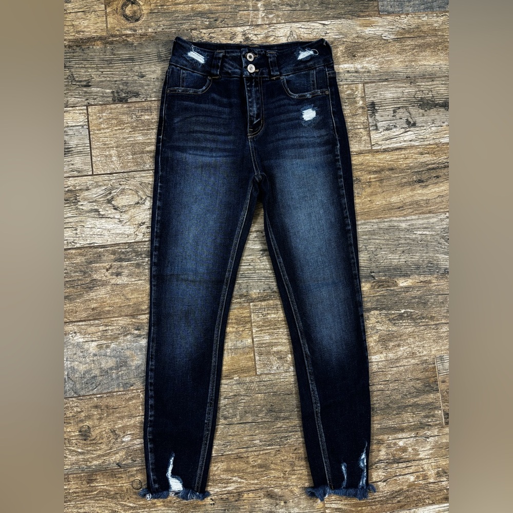 Kancan Distressed Dark Wash Skinny Jeans Sz 5 🌺 Double Button